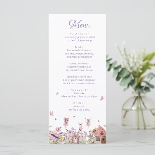 Enchanted Fairy Baby shower Menu Sign (Staand voorkant)
