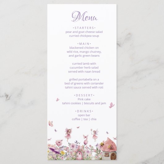 Enchanted Fairy Baby shower Menu Sign (Voorkant)
