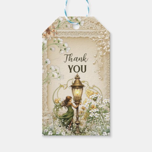 Enchanted Fairy Bedankt Label –  kant & wit Cadeaulabel (Voorkant)