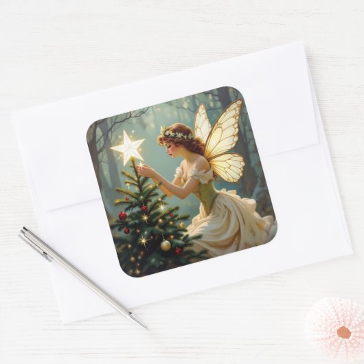 Enchanted Fairy Christmas Vierkante Sticker (Envelop)