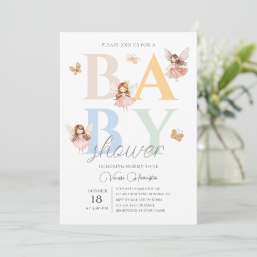 Enchanted Fairy Colorful Baby Shower Kaart (Staand voorkant)