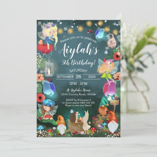 Enchanted Fairy Forest Invitation Fairy Gnome Kaart (Staand voorkant)