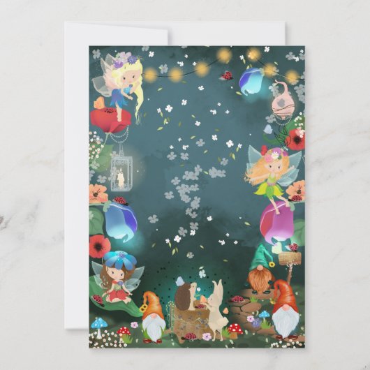 Enchanted Fairy Forest Invitation Fairy Gnome Kaart (Achterkant)