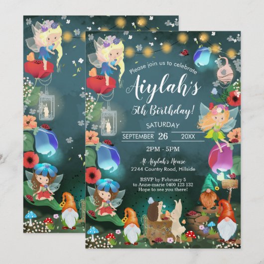 Enchanted Fairy Forest Invitation Fairy Gnome Kaart (Voorkant / Achterkant)