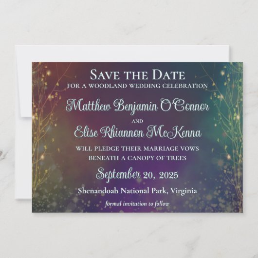 Enchanted Fairy Forest Woodland Wedding Save The Date (Achterkant)