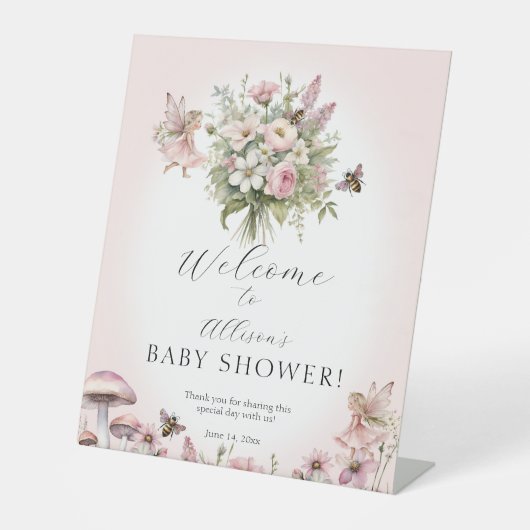 Enchanted Fairy Garden Bijen Bloemen Welkomstdouch Reclamebord Met Voetstuk (Voorkant)