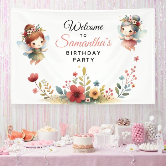 Enchanted Fairy Garden Girl Birthday Party Spandoek (Feest)