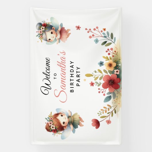 Enchanted Fairy Garden Girl Birthday Party Spandoek (Verticaal)