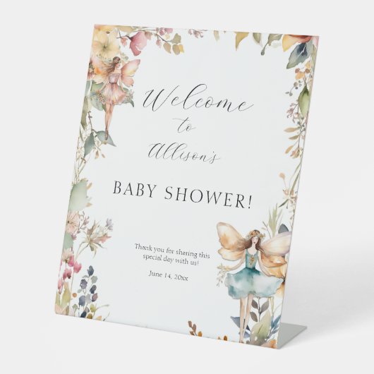 Enchanted Fairy Garden Herfst Bloemen Welkomstdouc Reclamebord Met Voetstuk (Voorkant)