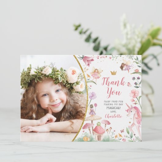 Enchanted Fairy Garden Verjaardag Dank u kaart (Staand voorkant)