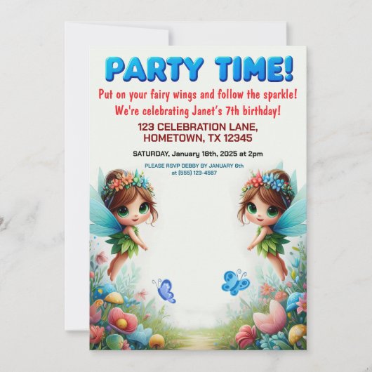 Enchanted Fairy Garden verjaardagsfeestje uitnodig Kaart (Voorkant)