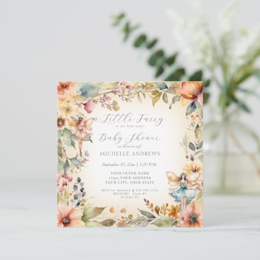 Enchanted Fairy Herfst Floral Gold Meisje Baby sho Kaart (Staand voorkant)