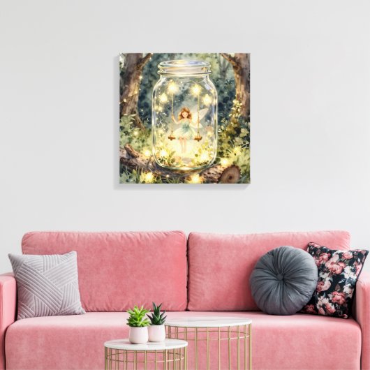 Enchanted Fairy in a Jar in a Magical Forest Canvas Afdruk (Insitu (Woonkamer))