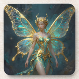 Enchanted Fairy in Gold and Turquoise  Bier Onderzetter