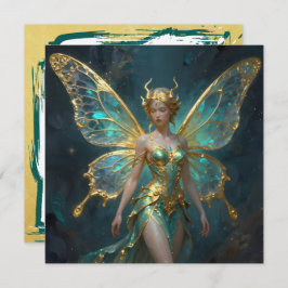 Enchanted Fairy in Gold and Turquoise Blank Kaart