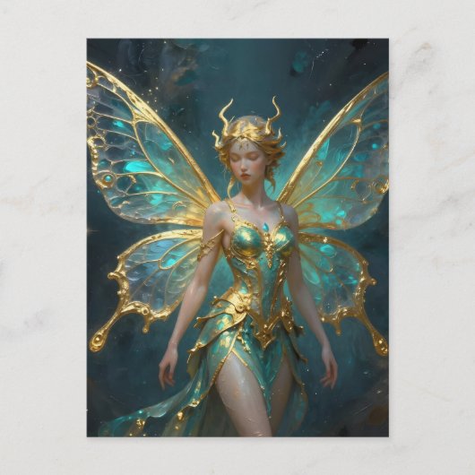 Enchanted Fairy in Gold and Turquoise  Briefkaart (Voorkant)