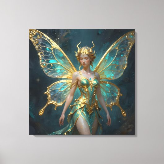 Enchanted Fairy in Gold and Turquoise  Canvas Afdruk (Voorkant)