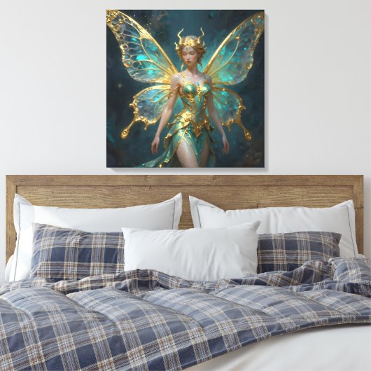 Enchanted Fairy in Gold and Turquoise  Canvas Afdruk (Insitu (Slaapkamer))