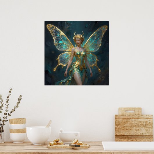 Enchanted Fairy in Gold and Turquoise  Poster (Keuken)