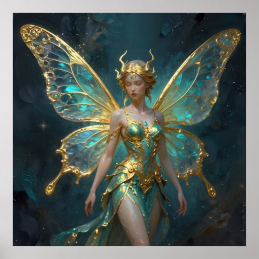 Enchanted Fairy in Gold and Turquoise Poster (Voorkant)