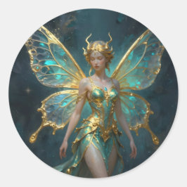Enchanted Fairy in Gold and Turquoise  Ronde Sticker