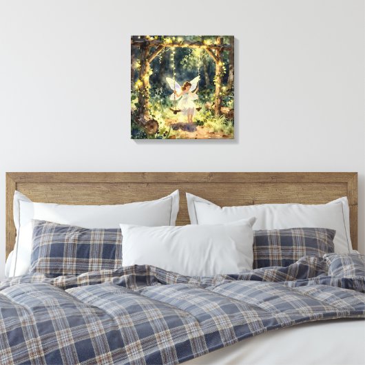 Enchanted Fairy on a Swing in a Magical Forest Canvas Afdruk (Insitu (Slaapkamer))