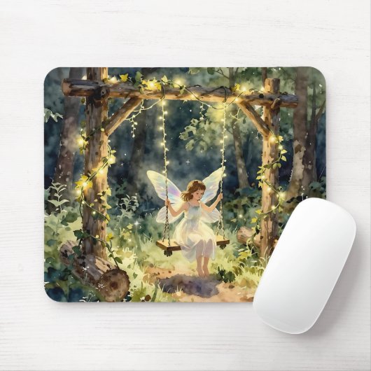 Enchanted Fairy on a Swing in a Magical Forest Muismat (Met muis)