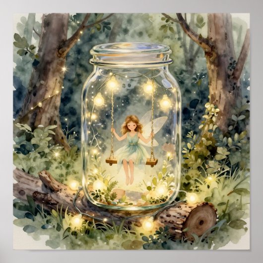 Enchanted Fairy on a Swing in a Magical Forest Poster (Voorkant)