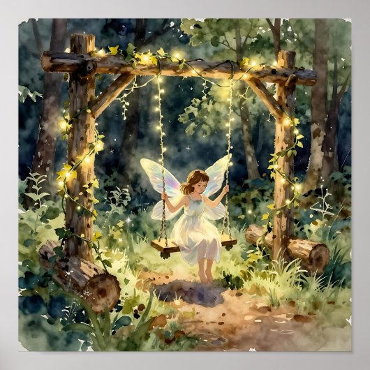Enchanted Fairy on a Swing in a Magical Forest Poster (Voorkant)