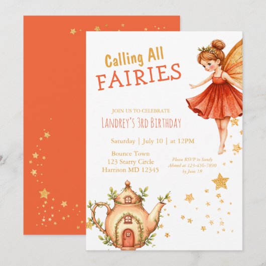 Enchanted Fairy Tea Garden Birthday Party Kaart (Voorkant / Achterkant)