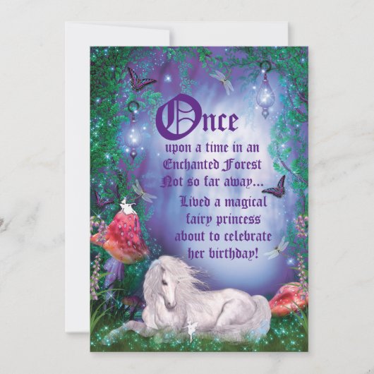 Enchanted Fairy Unicorn Forest Party Invitation Kaart (Voorkant)