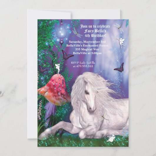 Enchanted Fairy Unicorn Forest Party Invitation Kaart (Achterkant)