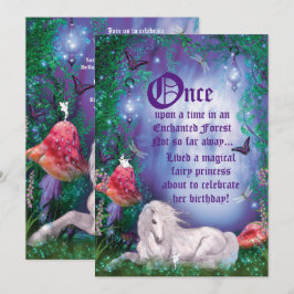 Enchanted Fairy Unicorn Forest Party Invitation Kaart