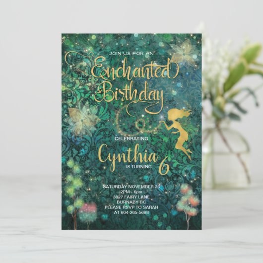 Enchanted Fairy Verjaardag Uitnodiging (Staand voorkant)