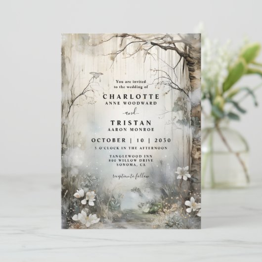 Enchanted Fantasy Forest Mist Wedding Kaart (Staand voorkant)
