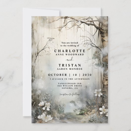 Enchanted Fantasy Forest Mist Wedding Kaart (Voorkant)