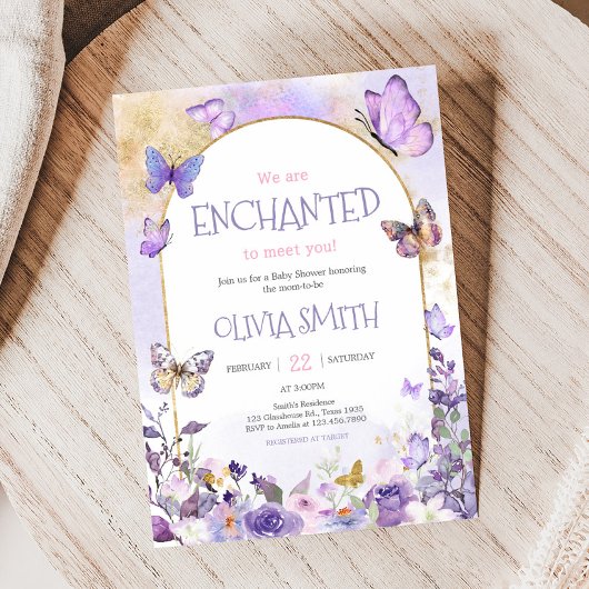 Enchanted Floral Butterfly Baby shower Kaart