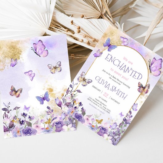 Enchanted Floral Butterfly Baby shower Kaart