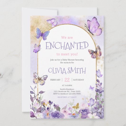 Enchanted Floral Butterfly Baby shower Kaart (Voorkant)
