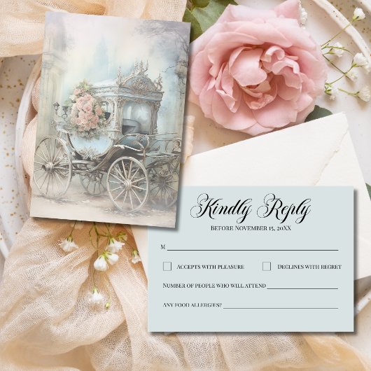 Enchanted Floral Carriage Fairytale Wedding Mail RSVP Kaartje