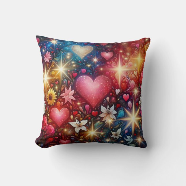 Enchanted Floral Hearts & Stars Sierkussen (Voorkant)