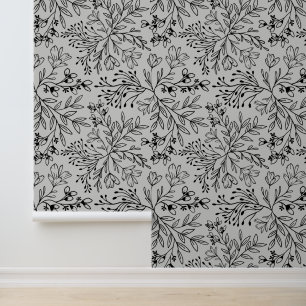 Enchanted Floral Meadow Dreams L2 Grijs Zwart Flor Behang