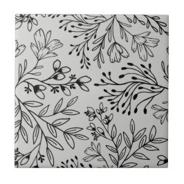 Enchanted Floral Meadow Dreams L2 Grijs Zwart Flor Tegeltje