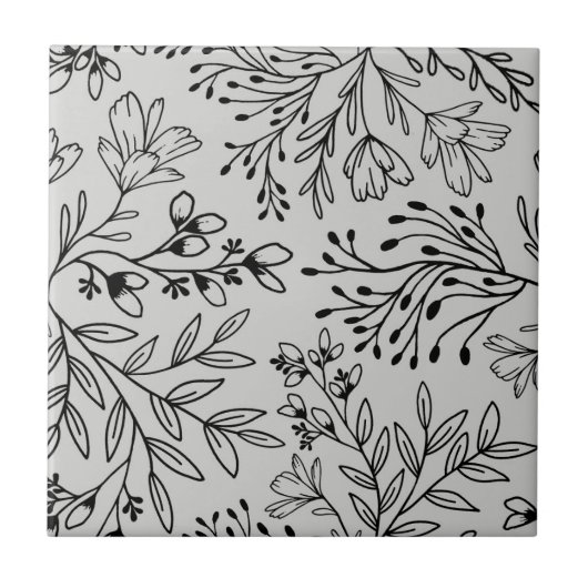 Enchanted Floral Meadow Dreams L2 Grijs Zwart Flor Tegeltje (Voorkant)