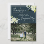 Enchanted Floral Midnight Blue Flowers Wedding Bedankkaart (Voorkant)