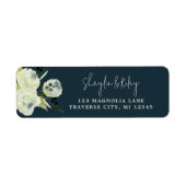 Enchanted Floral Midnight Blue Flowers Wedding Etiket (Voorkant)