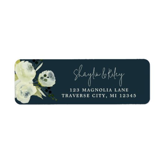 Enchanted Floral Midnight Blue Flowers Wedding Etiket (Voorkant)