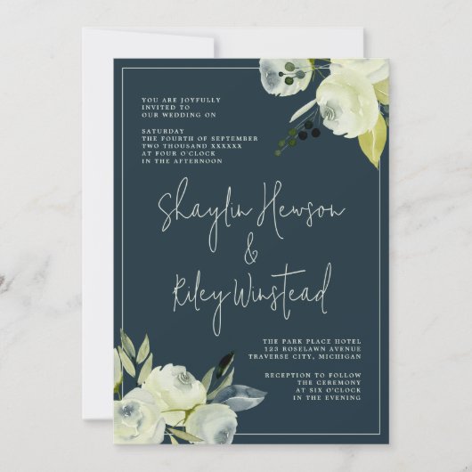 Enchanted Floral Midnight Blue Flowers Wedding Kaart (Voorkant)
