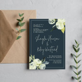 Enchanted Floral Midnight Blue Flowers Wedding Kaart
