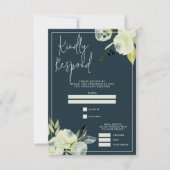 Enchanted Floral Midnight Blue Wedding RSVP Kaartje (Voorkant)